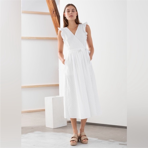 & other stories (nwt) | white midi textured ruffle wrap dress - Picture 11 of 11